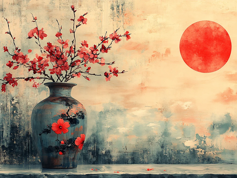 红日出东方意境中式画