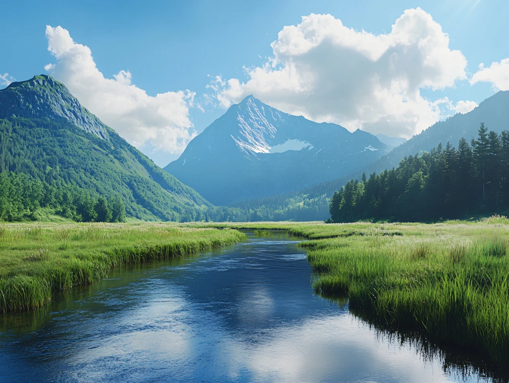 雪山河流湿地草壁纸