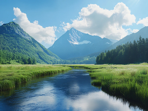 雪山河流湿地草壁纸