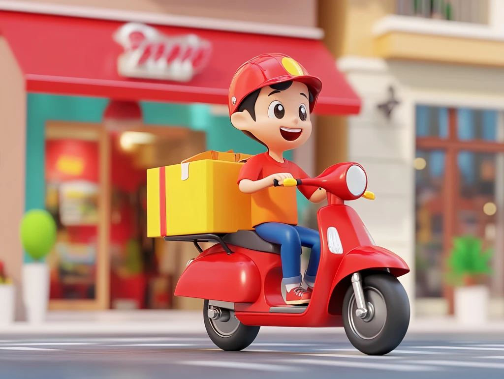 外卖员骑车送披萨