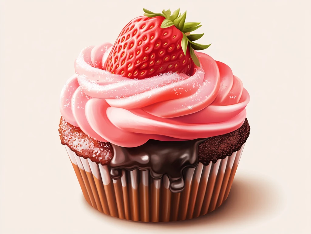 草莓蛋糕手绘插画