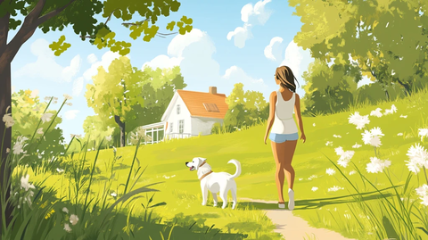 郊外逛街回家遛狗