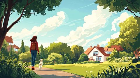 遛狗插画