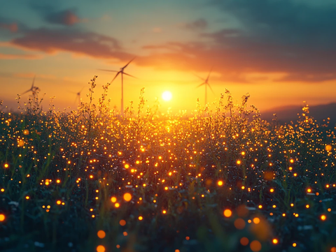 草原落日风车