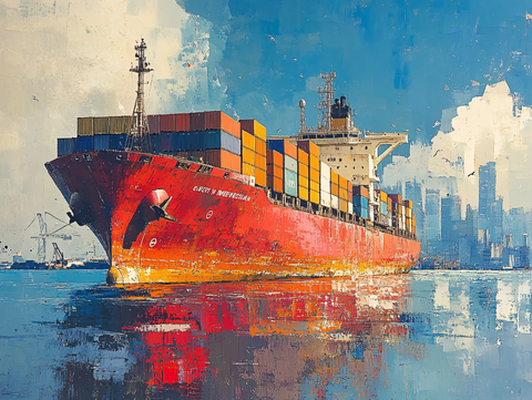 货轮手绘