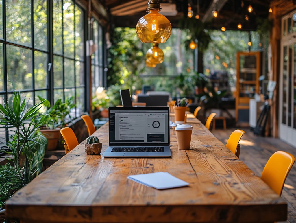 餐桌上的笔记本电脑