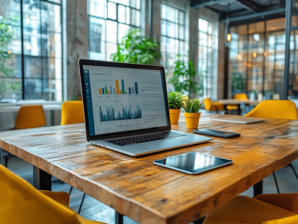 餐桌上的笔记本电脑