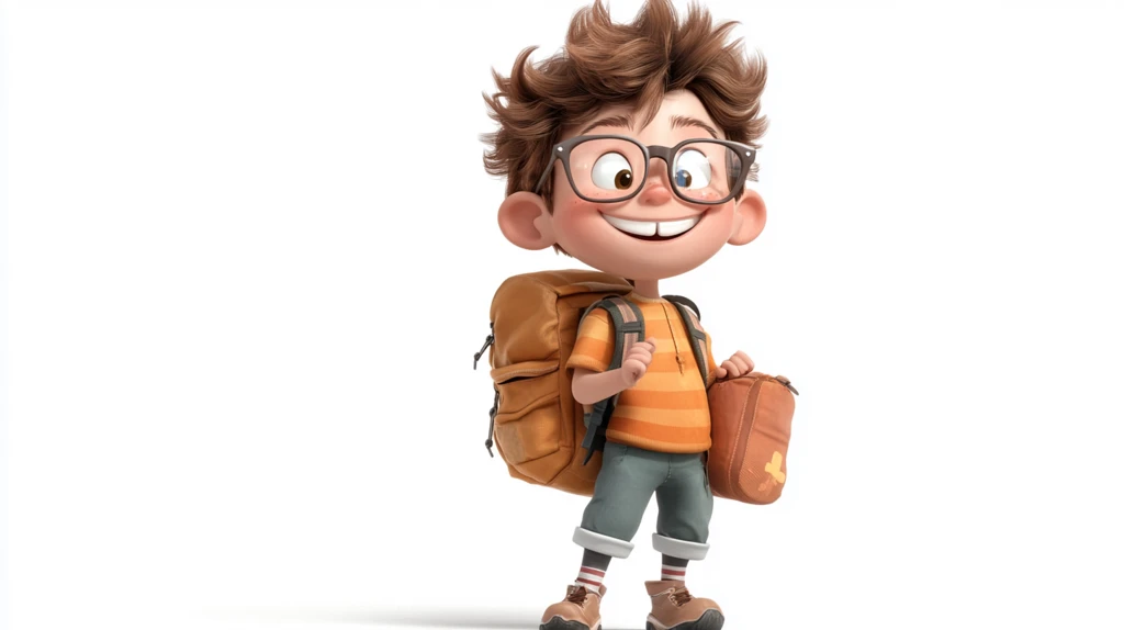 背着书包的卡通男孩