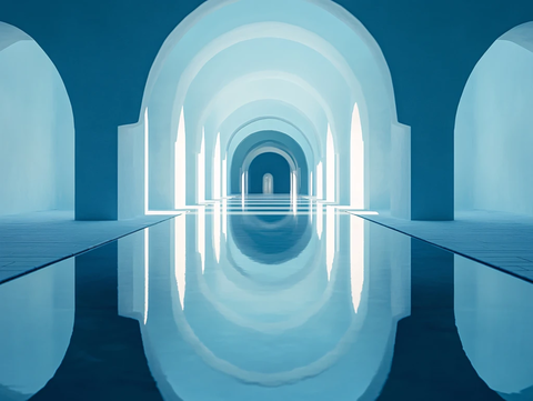 镜面地板与蓝色空间