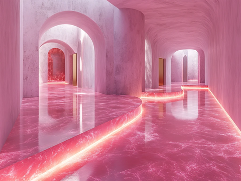 粉色大理石纹路的拱形长廊