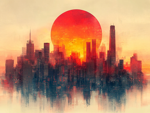日落城市插画