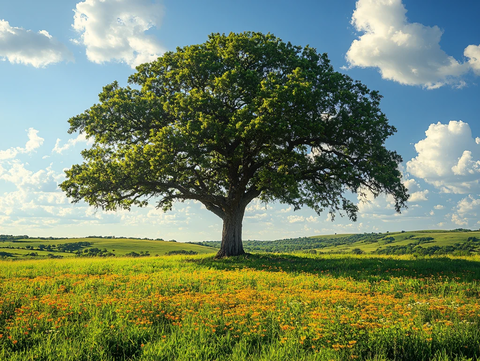蓝天白云绿茵茵大树