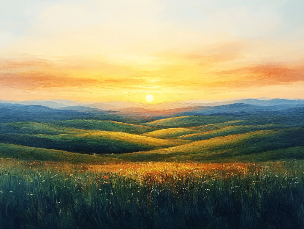 山地丘陵草场夕阳