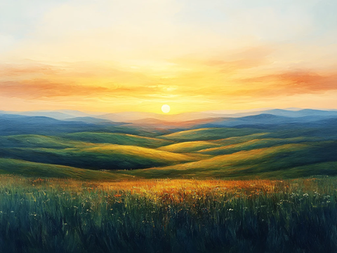 山地丘陵草场夕阳