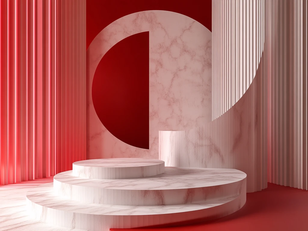 红色立体场景舞台展台