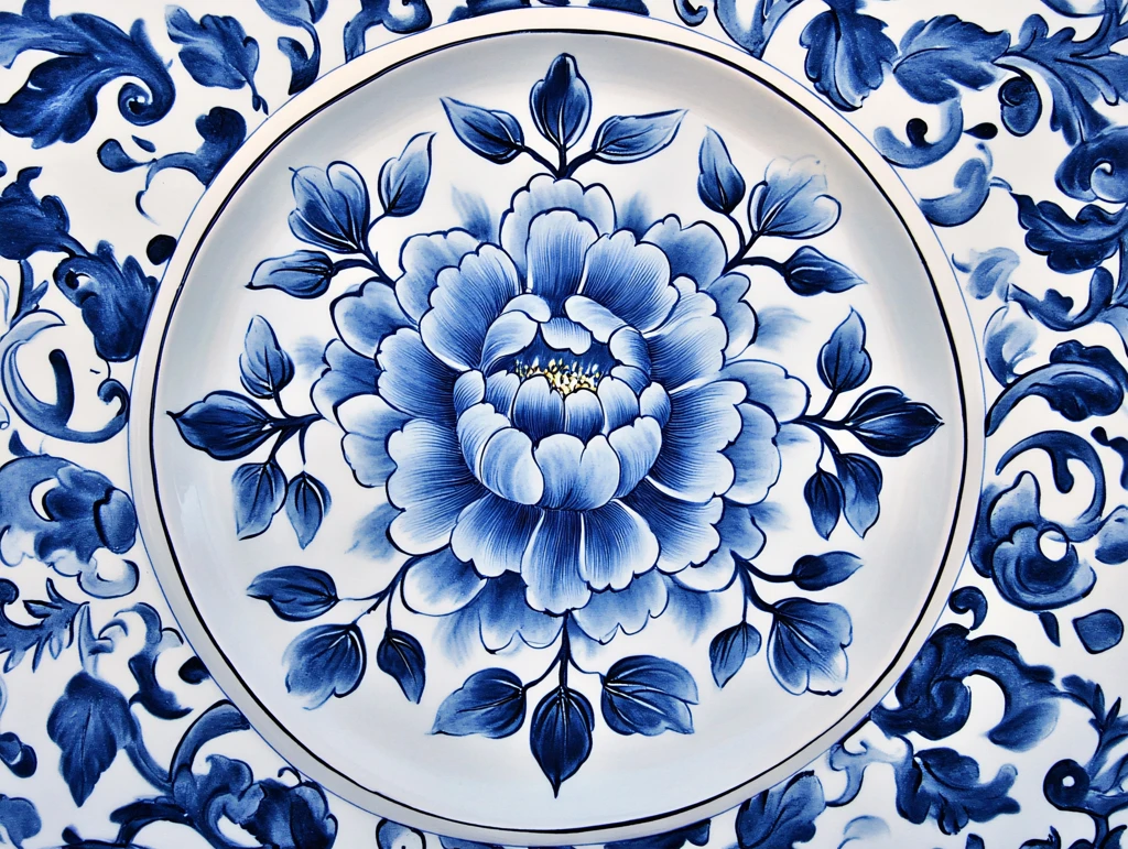 牡丹花青花瓷图案