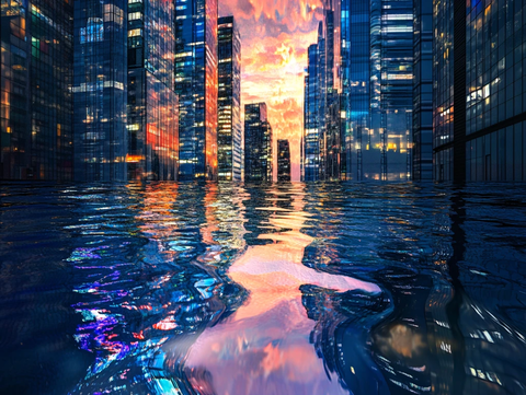 水倒影城市建筑高楼