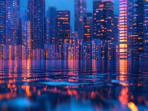 水倒影城市建筑高楼