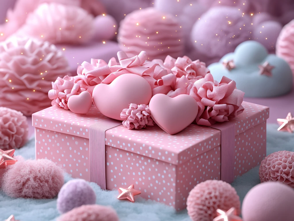 粉色立体爱心礼盒