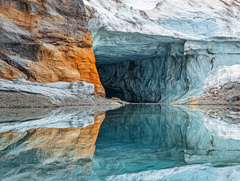 崖壁中部一排倒影