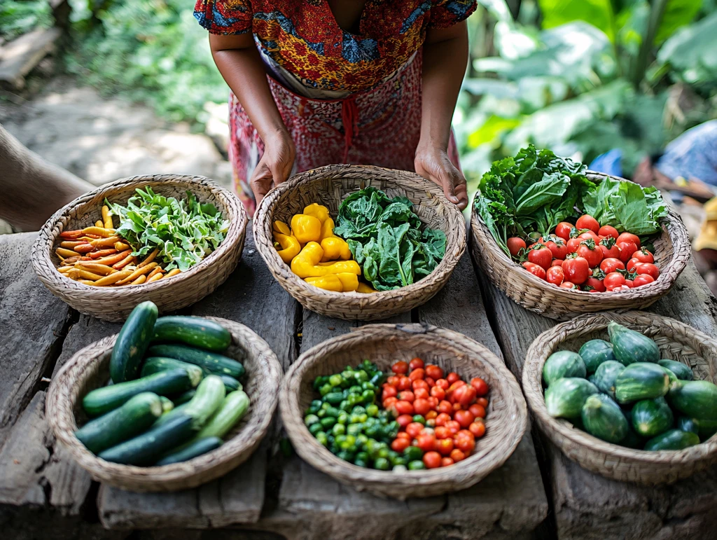背篓中的瓜果蔬菜