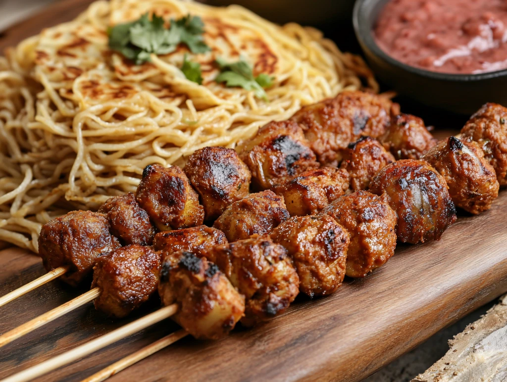 烤肉串烤油边烤肉丸