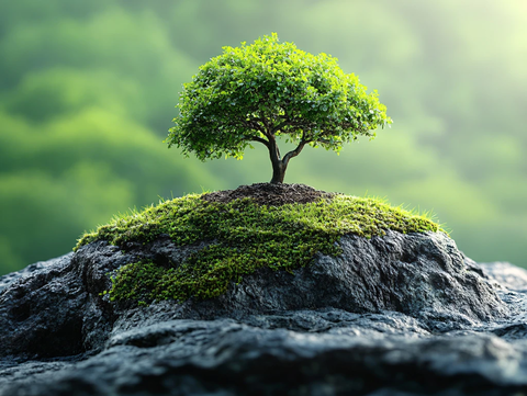 岩石上一棵小树