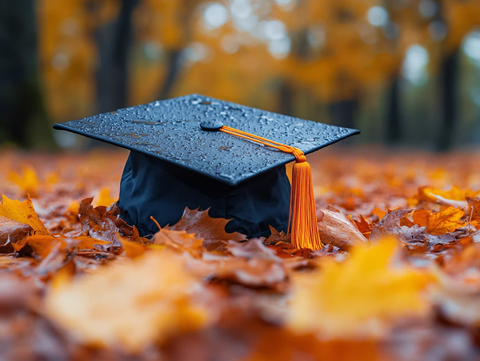 毕业帽与秋叶飘