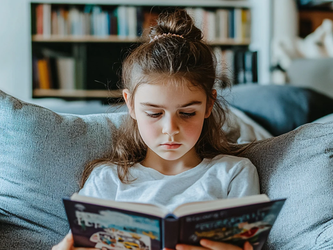 认真看书的小姑娘