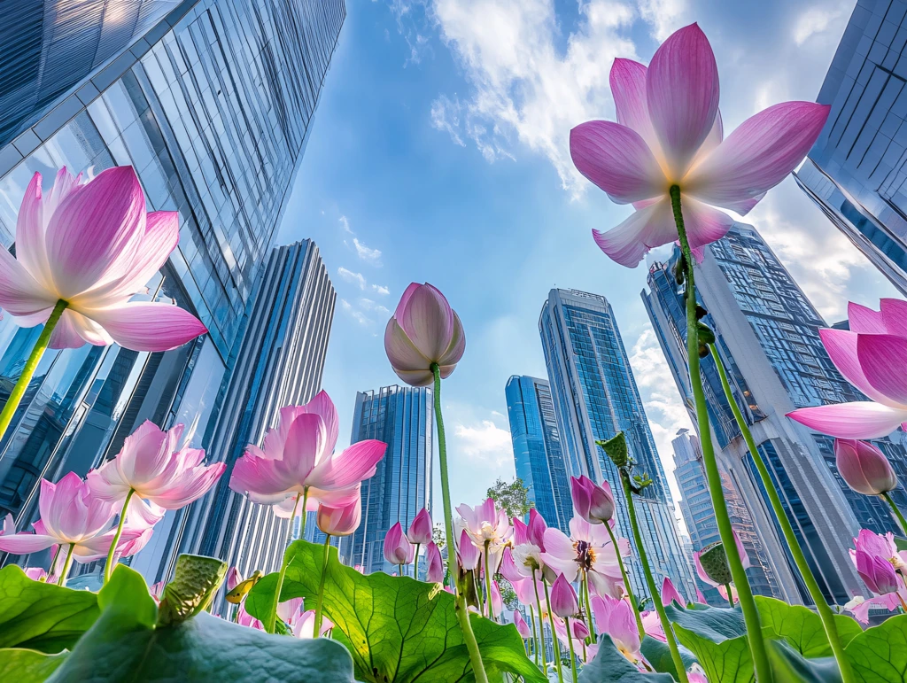 荷花与城市