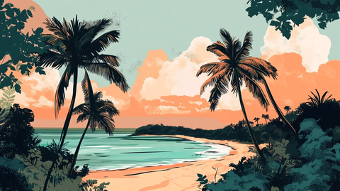 唯美海岸风景插画