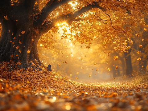 金色树叶小路落叶行人