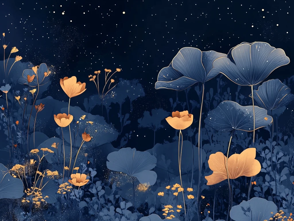 深蓝背景荷花图