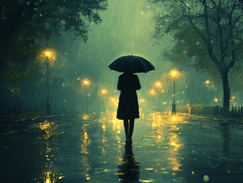 夜雨赶路的女人