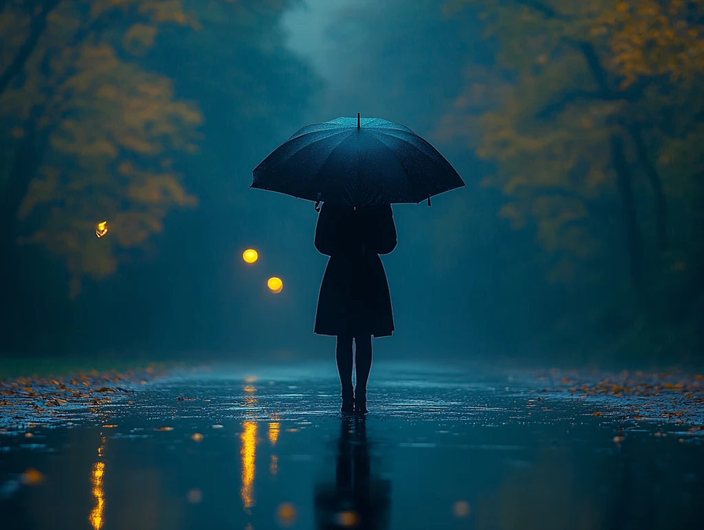 夜雨赶路的女人