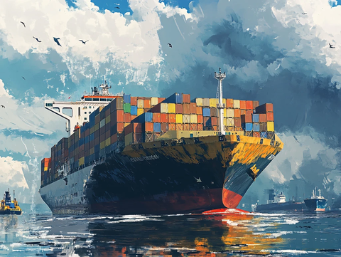 货轮手绘