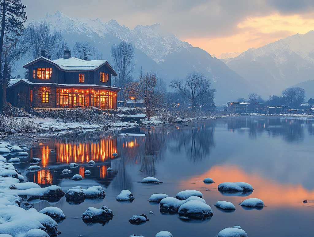 唯美冬日湖景清晨