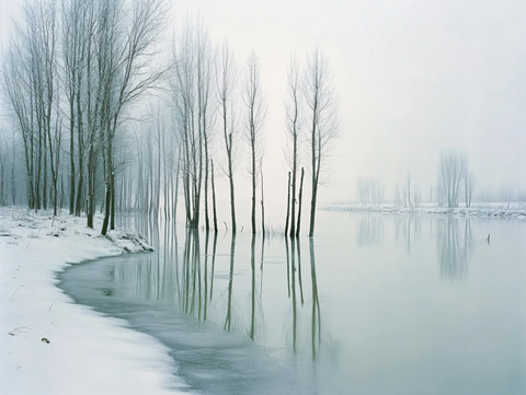 冬日水中的柳树