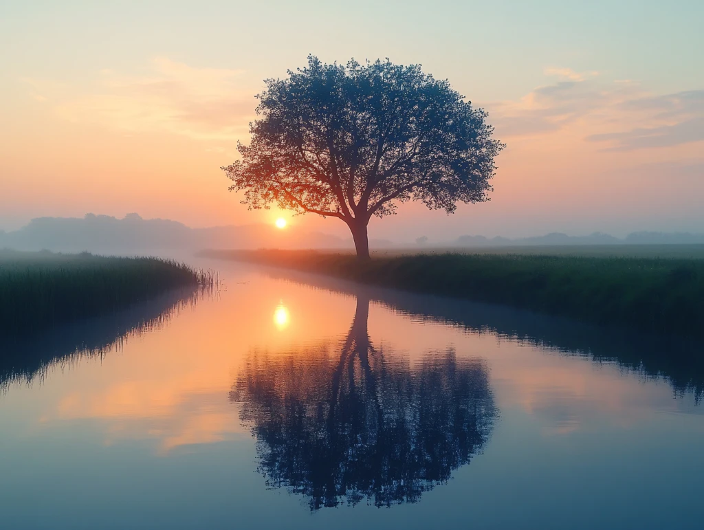 唯美树木日出