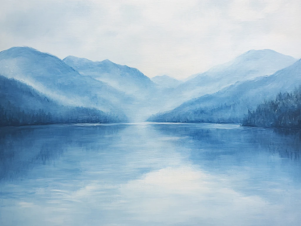 倒影山纹理水画