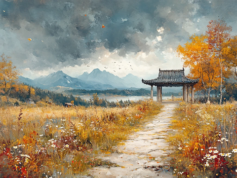 古风秋天景色插画