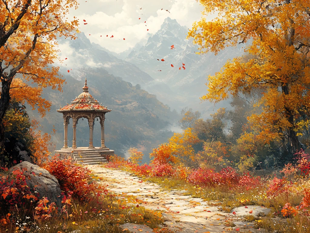 唯美秋天风景油画