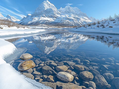 冬季雪山倒影
