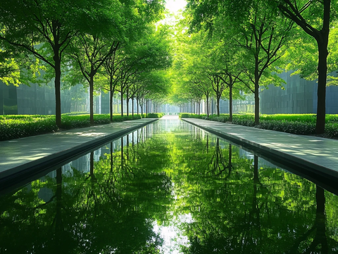 城市绿化倒影