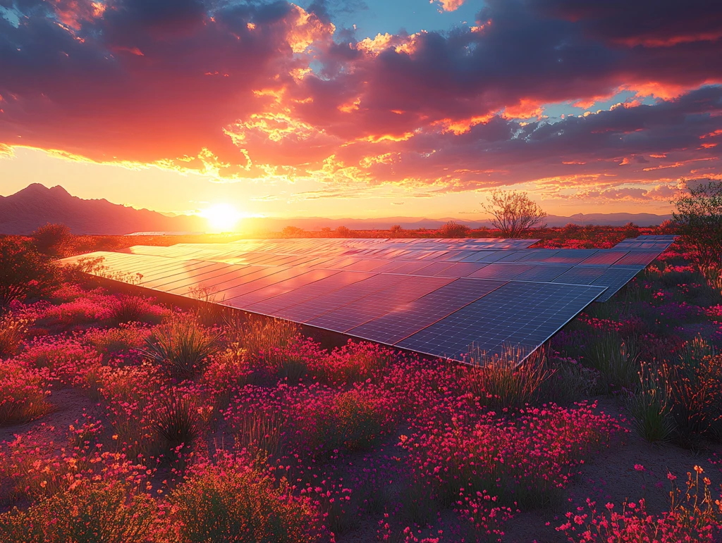 落日下的光伏电站