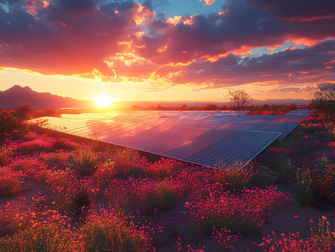 落日下的光伏电站