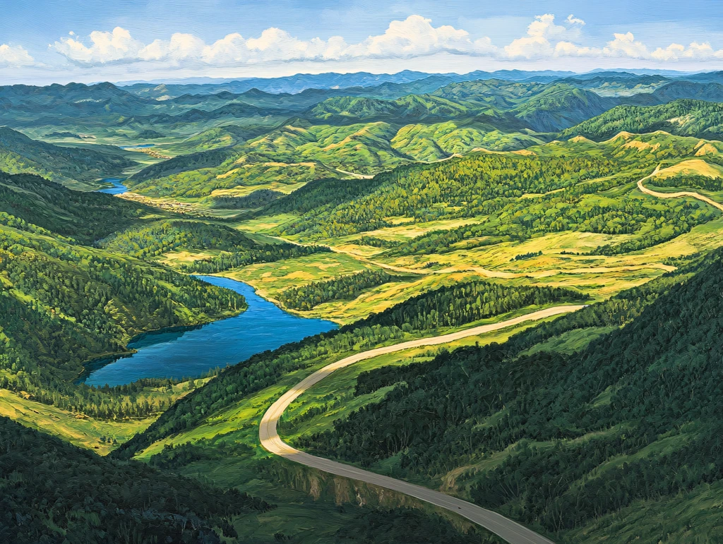 蜿蜒河流山间道路
