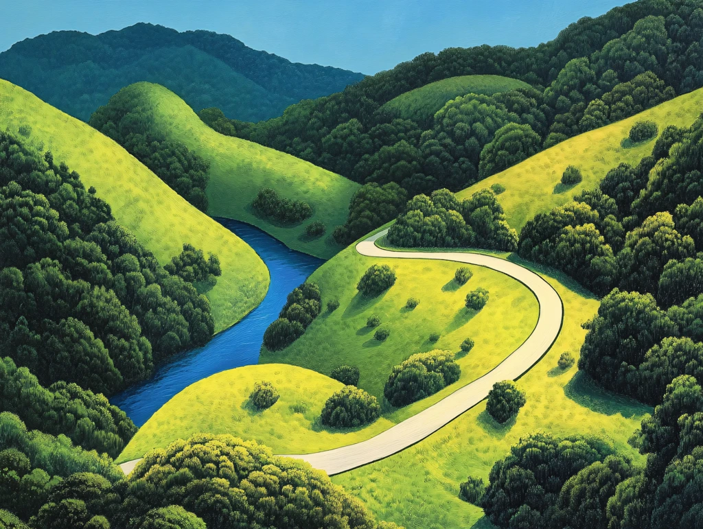 蜿蜒河流山间道路