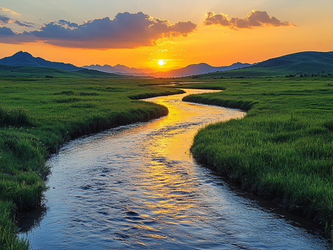夏季莫日格勒河落日