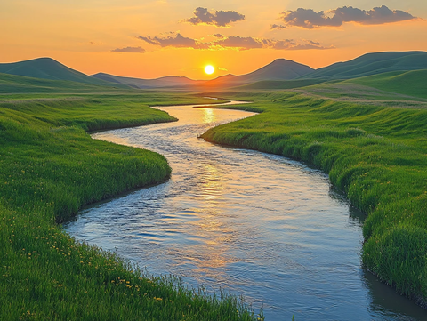 夏季莫日格勒河落日